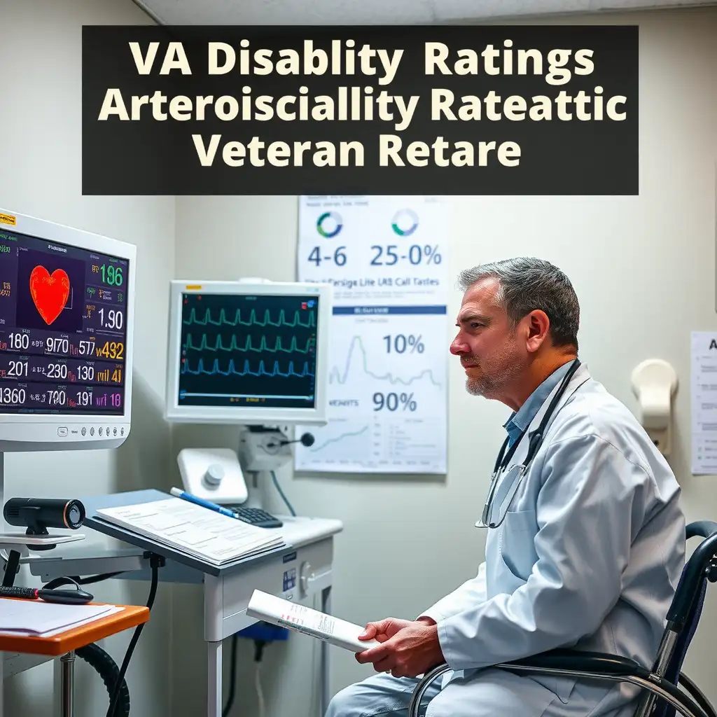 A compassionate healthcare professional interacts with a patient in a clinical setting, surrounded by medical charts and a heart monitor displaying vital signs, conveying professionalism and support for understanding VA disability ratings for arteriosclerotic heart disease.