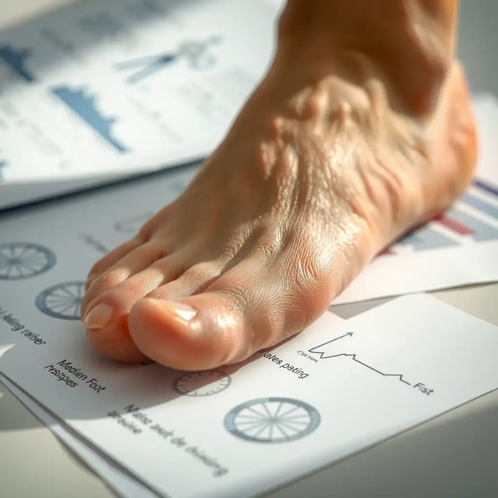 Close-up of a foot with visible symptoms of athlete's foot, featuring textures and colors of the skin, accompanied by medical illustrations related to VA disability ratings.