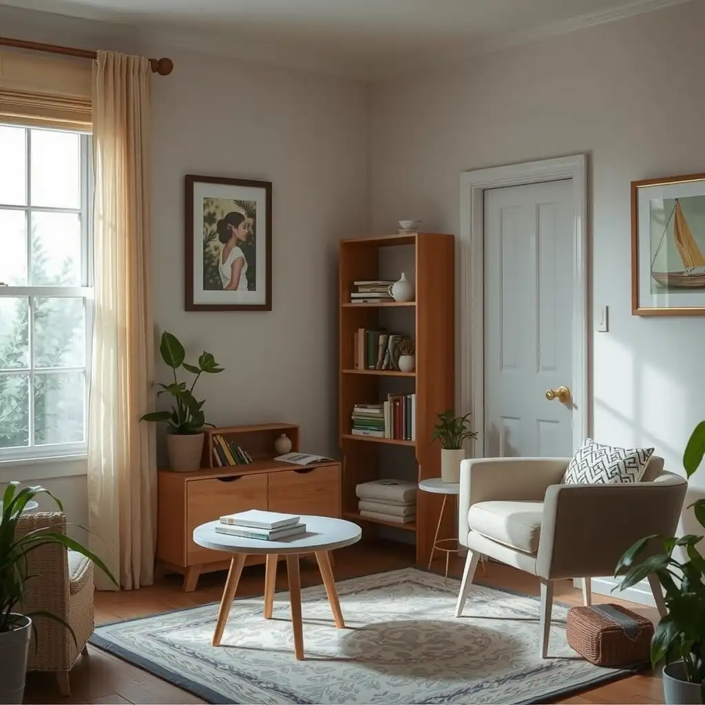 A calm room filled with medical books and calming artwork, featuring a comfortable chair and a window showcasing glimpses of nature, creating a serene atmosphere for understanding VA disability ratings for panic disorder.