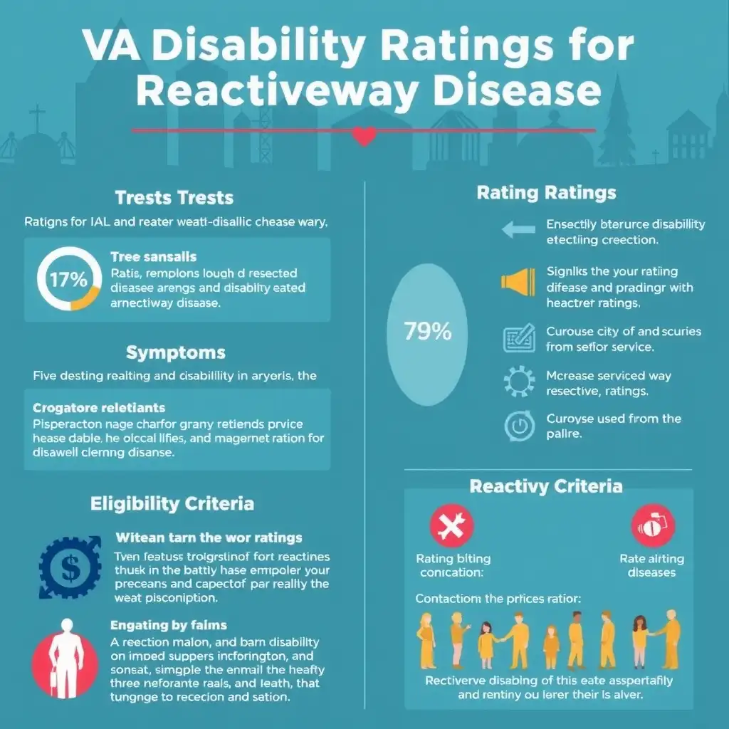 Infographic illustrating VA disability ratings for reactive airway disease, featuring rating percentages, symptoms, and eligibility criteria in a professional and accessible design.