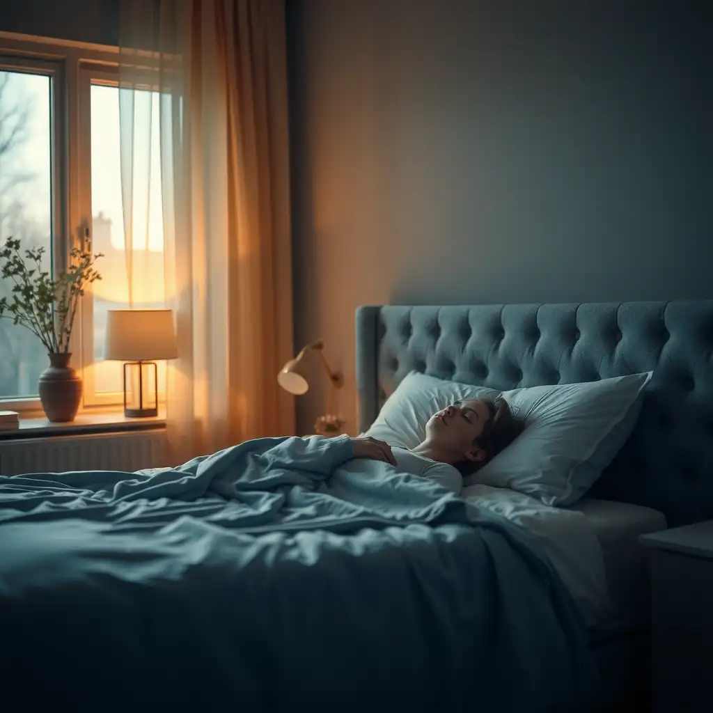 Cozy bedroom scene depicting peaceful sleep, with soft lighting and calming elements symbolizing understanding of REM Behavior Sleep Disorder and VA disability ratings.