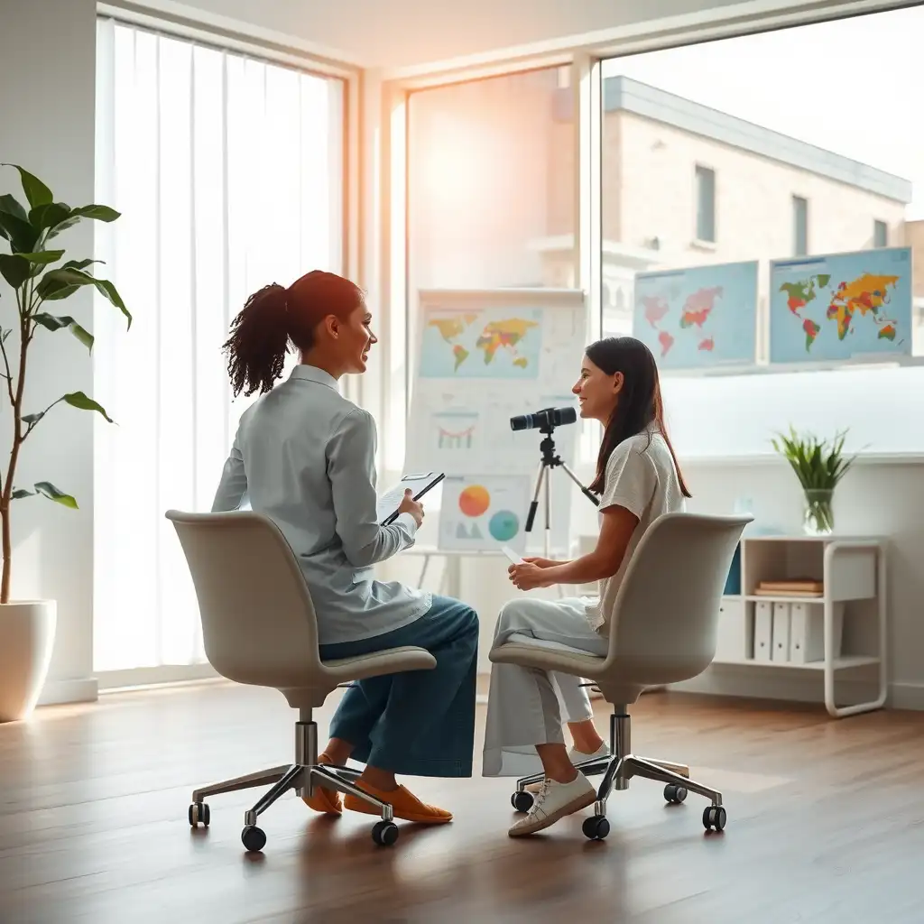 A serene consultation room featuring medical charts and educational materials on endometriosis, illuminated by soft natural light, conveying a sense of hope and empowerment.